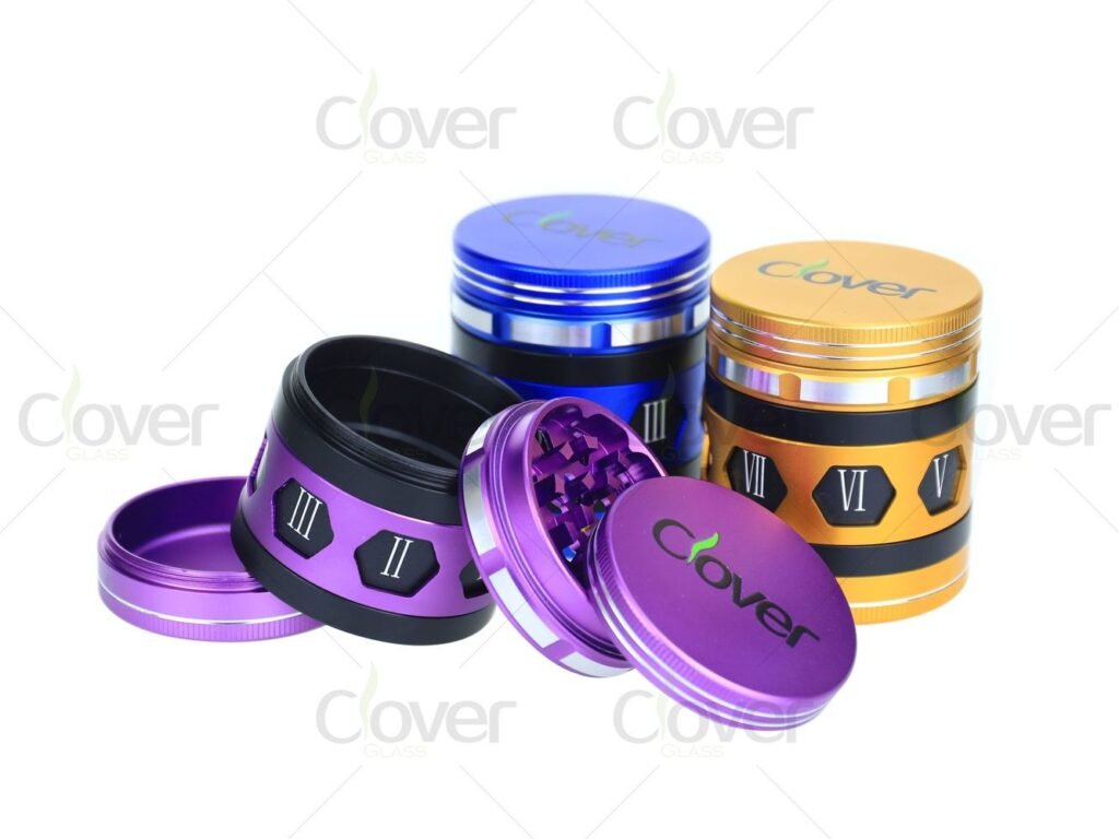 63mm 4-Piece Roman Numeral Design Herb Grinder with Pollen Catcher – 6pcs Display Pack