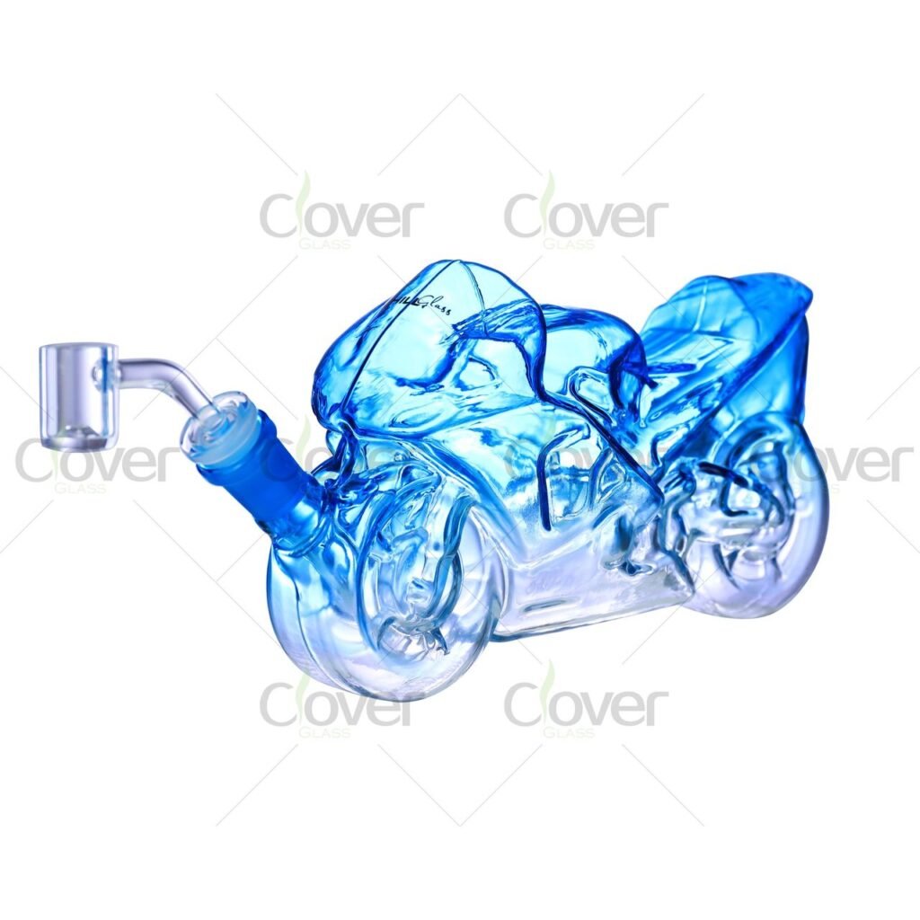 Clover Glass 10.82" Motorcycle Shape Water Pipe – Unique 5mm Thick Glass Dab Rig for Style & Function
