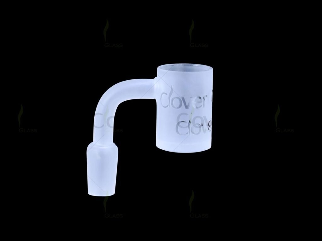 Frosted glass banger with male joint for dab rigs, Clover Glass branded.