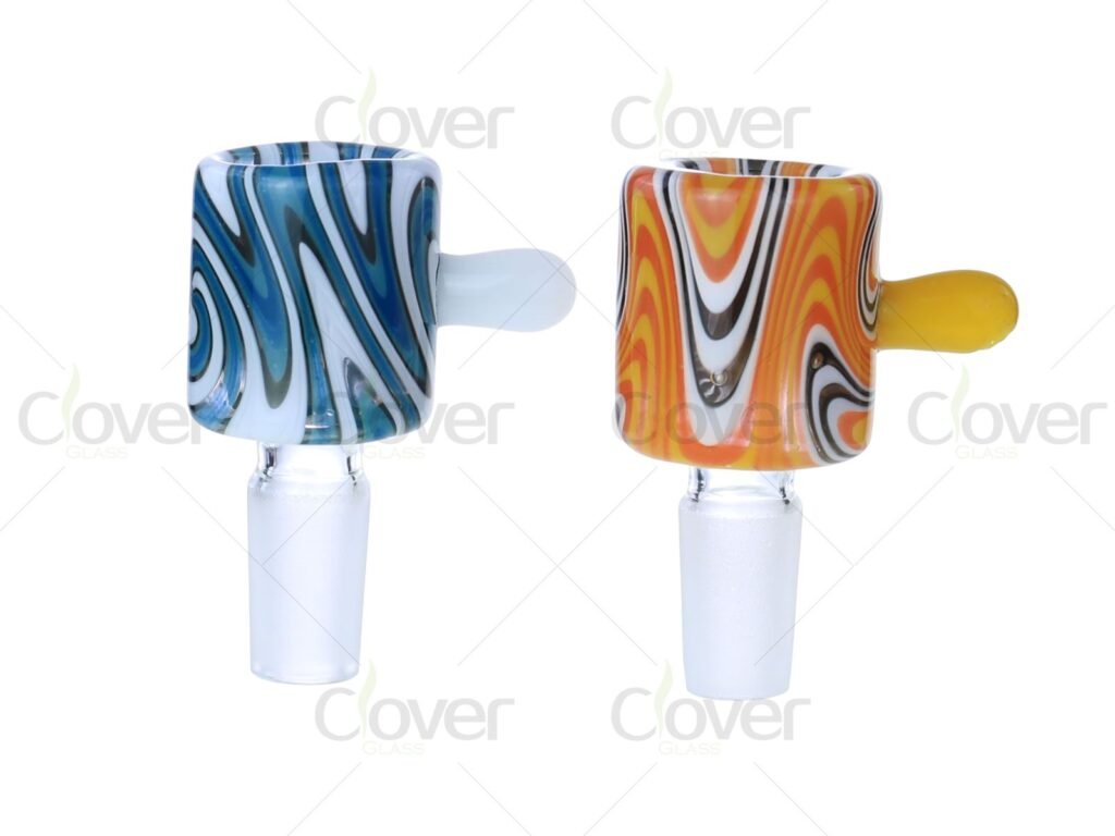 Clover Glass 14mm / 18mm Multi-Swirl Handle Glass Bowl – 12PCS Display