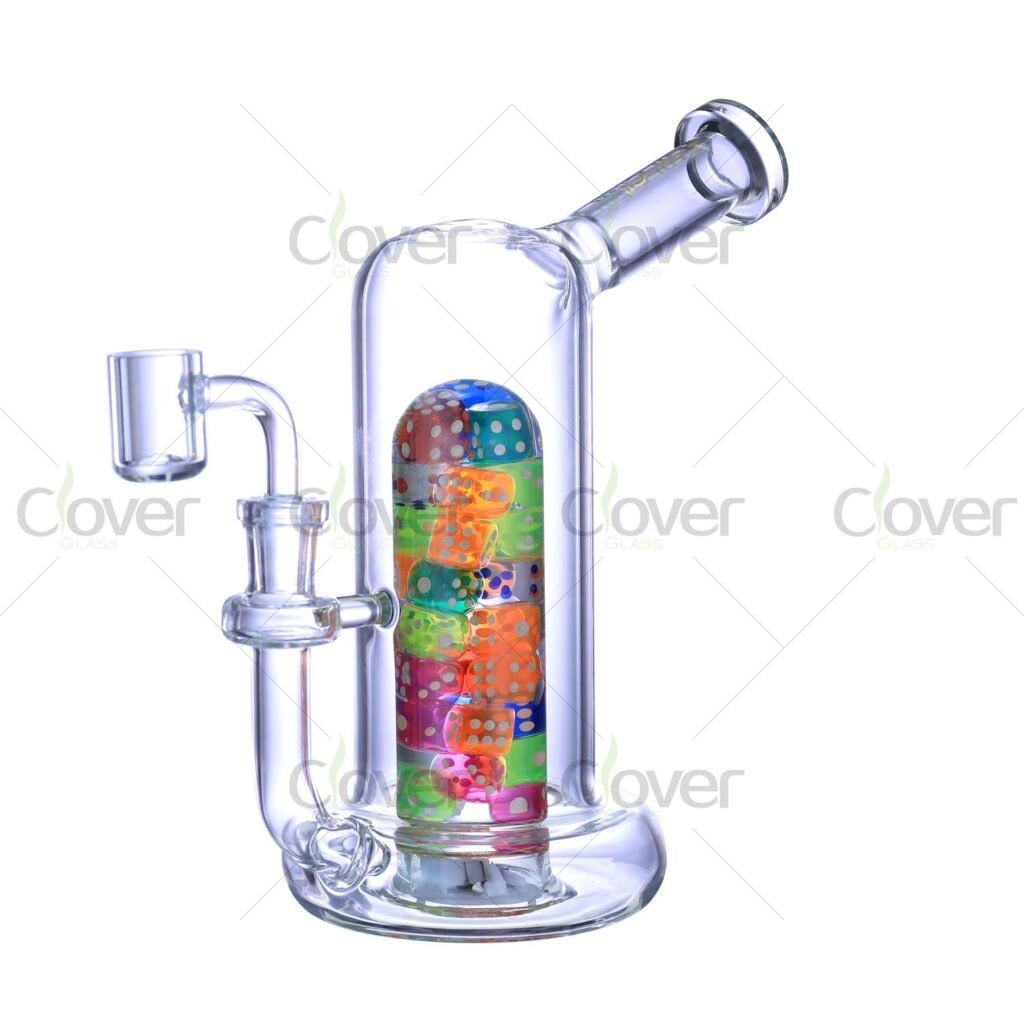 7.87" LED Dice Stack Dab Rig – Glow-in-the-Dark Dice Perc with Light-Up Base, 5mm Thick Glass