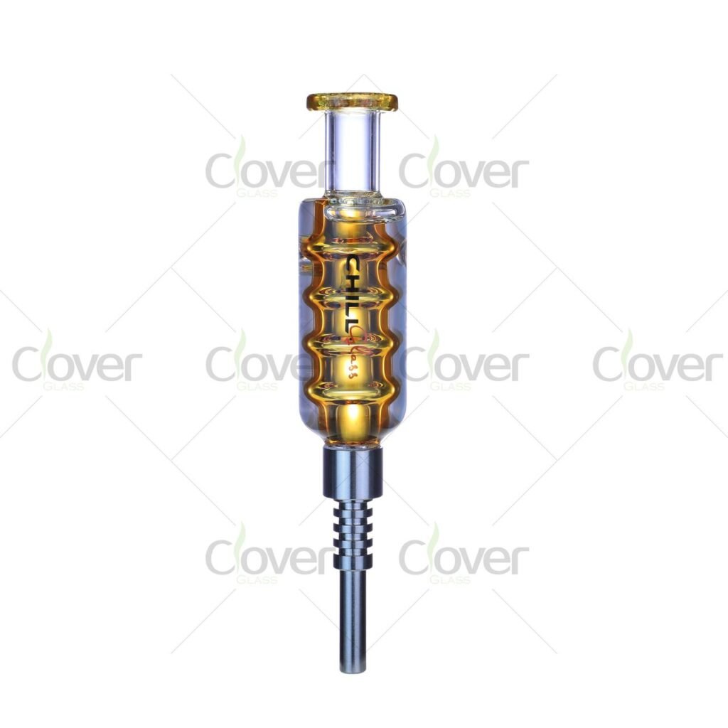 Chill Glass 8” Nectar Collector Kit with Titanium Tip, Glass Straw & Silicone Dish Set