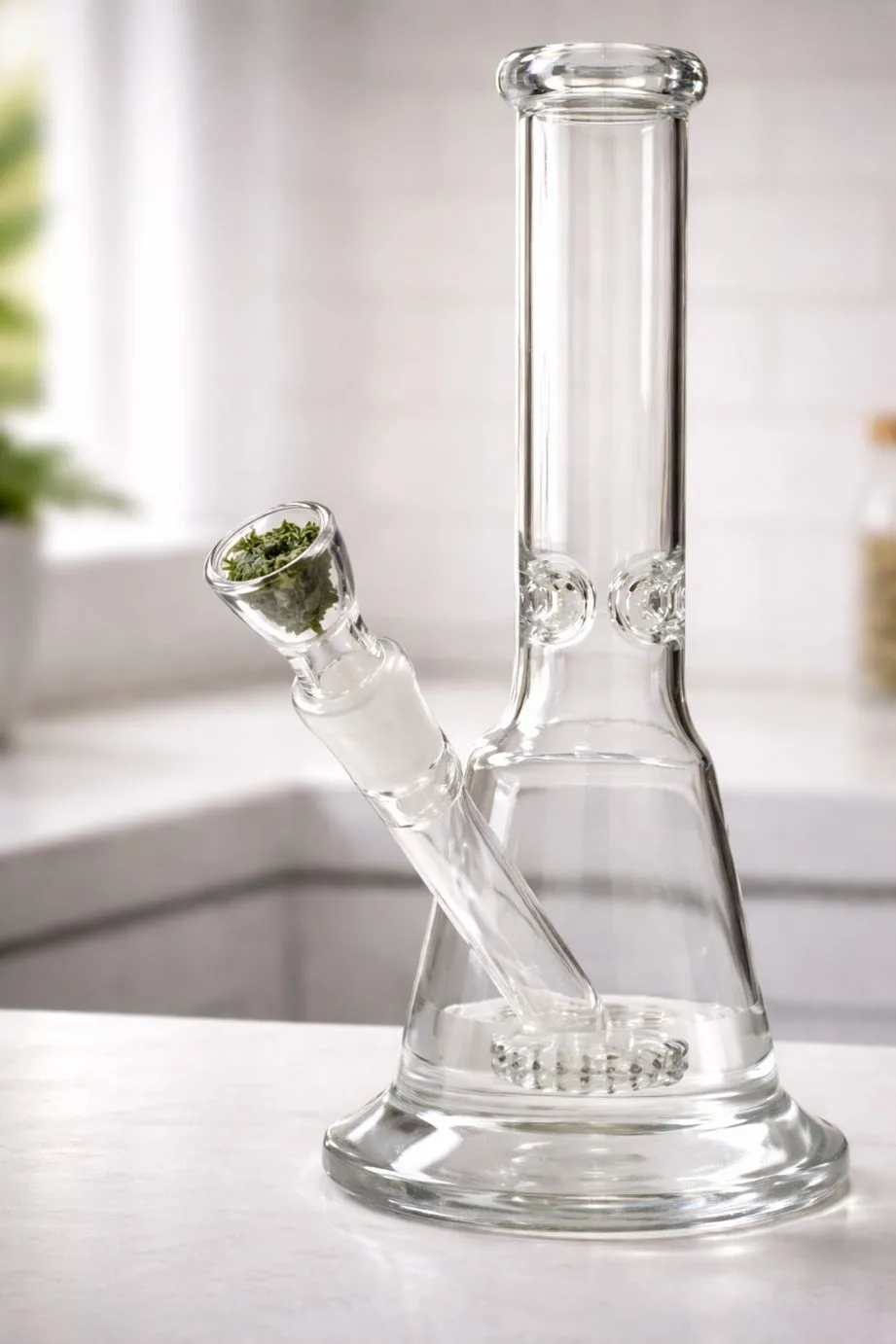 empty glass bong chamber without water demonstration