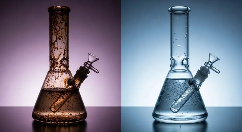 clean versus dirty bong water comparison visual