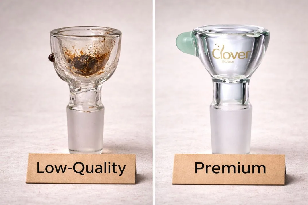cheap versus premium glass bong bowl comparison display