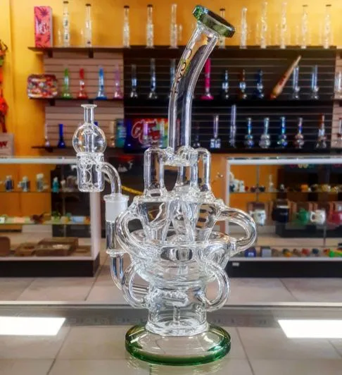 glass recycler bong function with water chambers and return tube