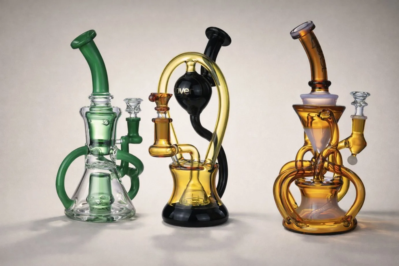 glass recycler bong and dab rig recycler on clean table