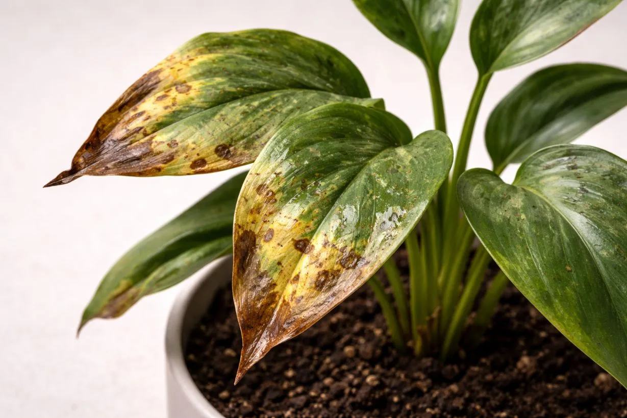 unhealthy plant leaves caused by poor watering quality