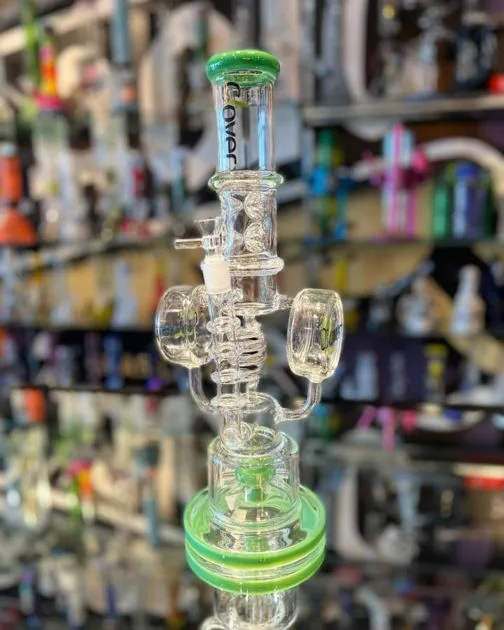 glass water pipes display in smoke shop retail shelf