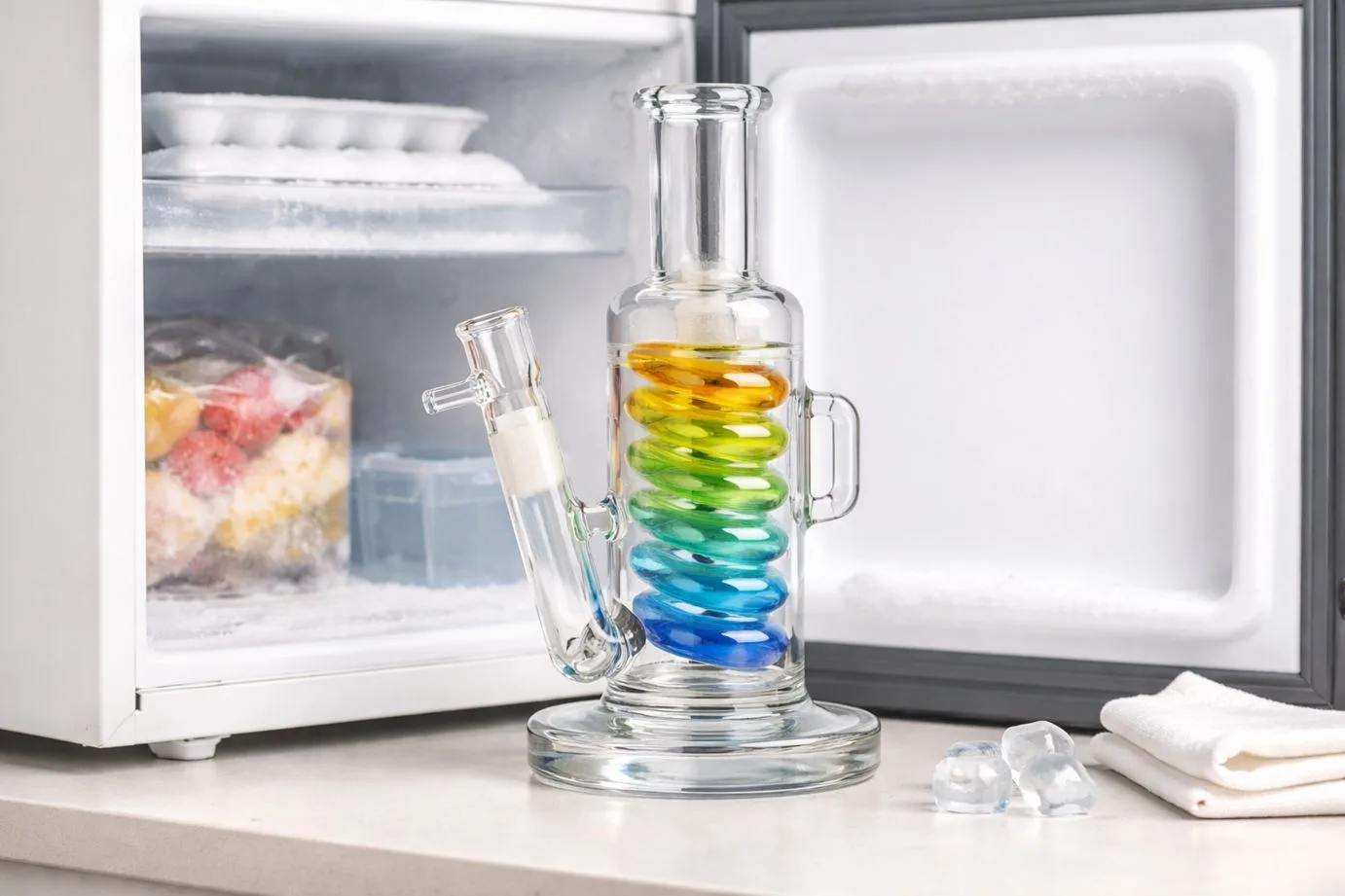 glycerin coil bong fragile glass and freezer storage demonstration