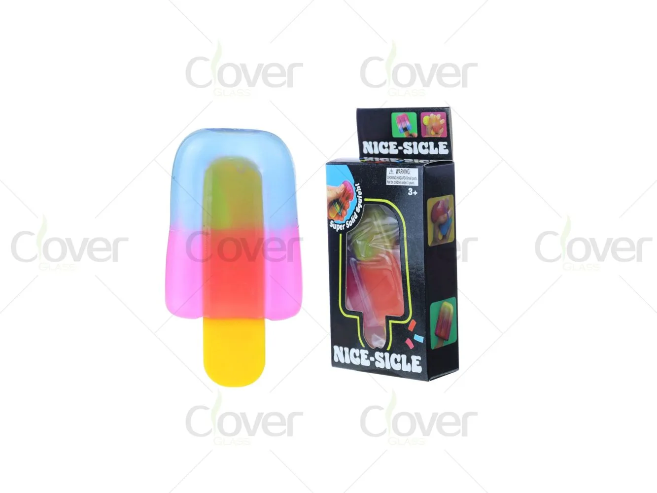 Colorful Nice-Sicle squishy popsicle toy, a sensory fidget with blue, pink, orange layers.