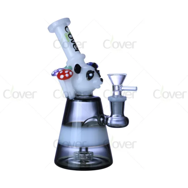 Cute panda glass water pipe with mushroom accents, beaker base, and percolator.