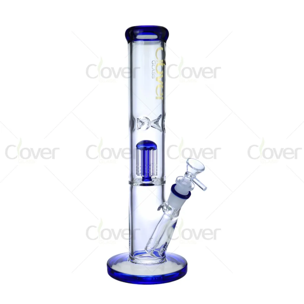 12.8" 5mm Blue-Tipped Straight Tube Glass Bong with Tree Perc | Wholesale Water Pipe