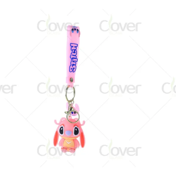 Pink Angel character keychain with Stitch lanyard strap for keys.