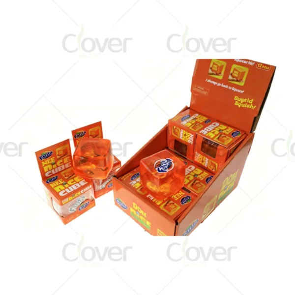 Orange Fanta Nee Rice Cube squishy toys in a vibrant retail display box.
