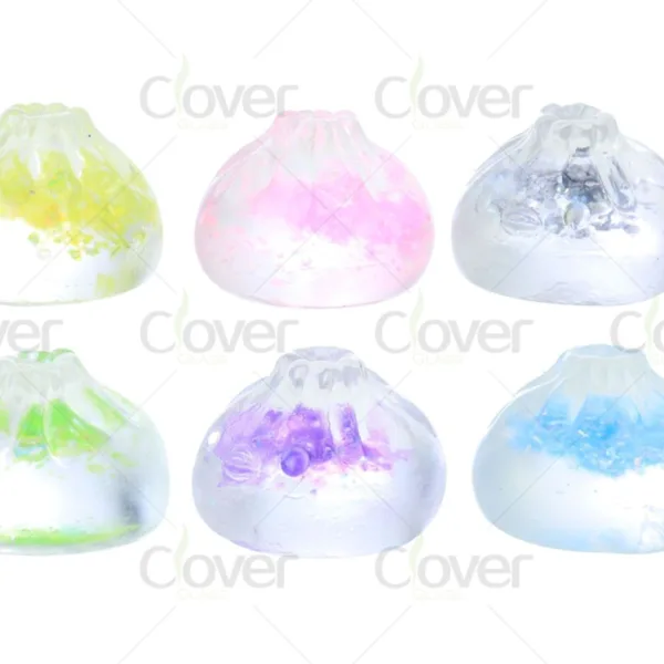 Six colorful glass dumpling-shaped decorative ornaments with frosted interiors.