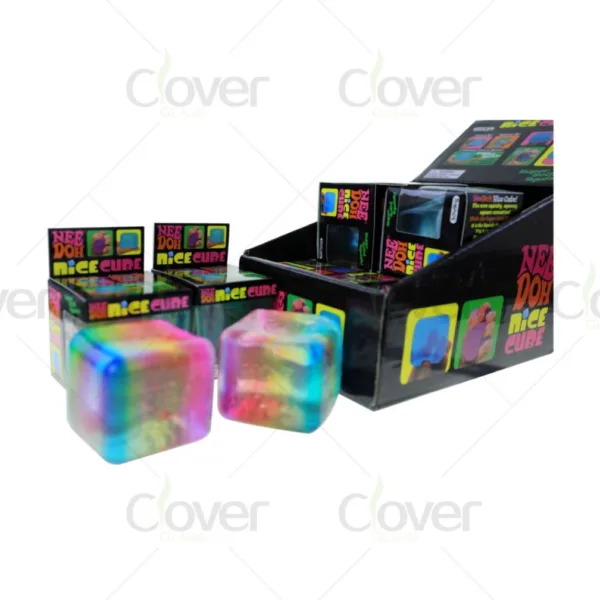 NeeDoh Nice Cube rainbow translucent squishy fidget stress toys in display packaging.