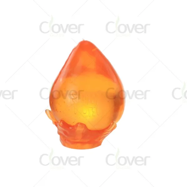 Vibrant orange translucent glass teardrop art piece with a textured base.