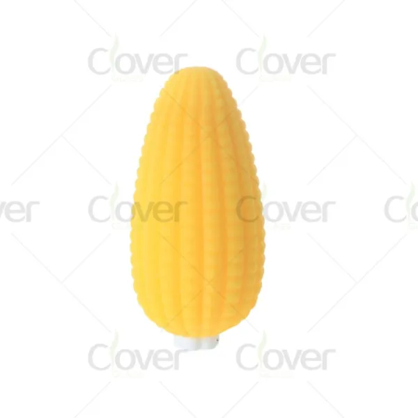 Yellow textured corn cob shaped glass novelty item on a white background.