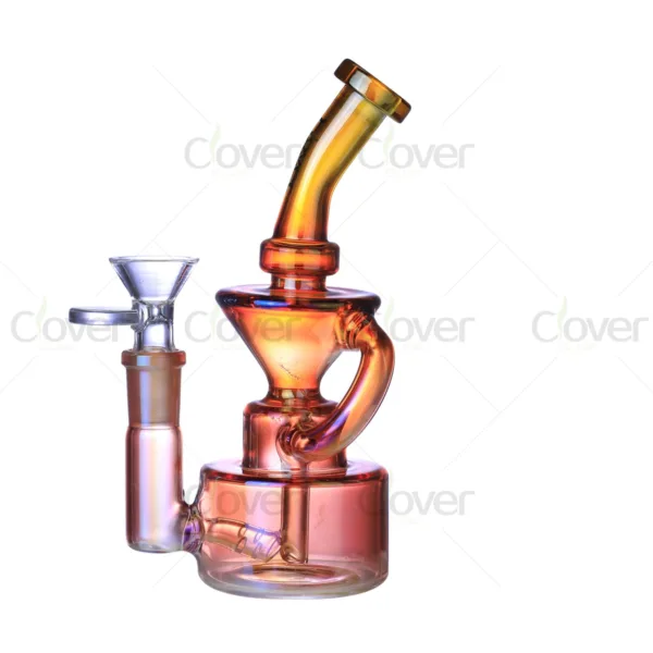5.9 Inch 5mm Iridescent Dual‑Chamber Mini Recycler Painted Bong | Clover Glass Wholesale Water Pipe