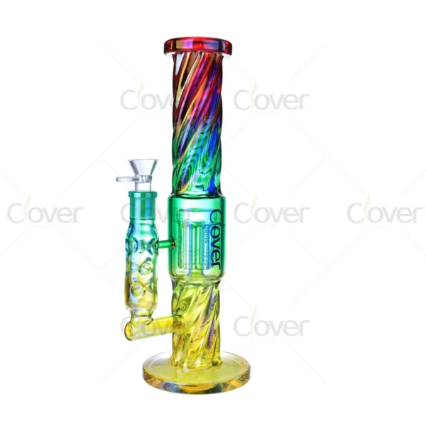 14 Inch 7mm Twisted Rainbow Painted Bong With Tree Percolator | Clover Glass Wholesale Water Pipe