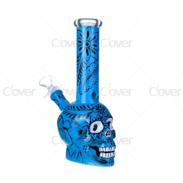 9.06 Inch 5mm 3D Painted Halloween Sugar Skull Bong | Clover Glass Novelty Water Pipe
