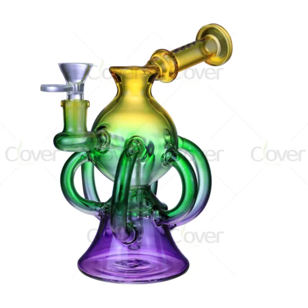 7.08 Inch 5mm Rainbow Gradient Recycler Glass Bong | Clover Glass Wholesale Water Pipe