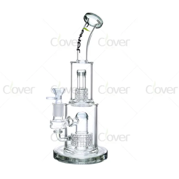 11.2 Inch 5mm Dual Matrix Perc Bent Neck Water Pipe | Clover Glass Multi‑Chamber Bong