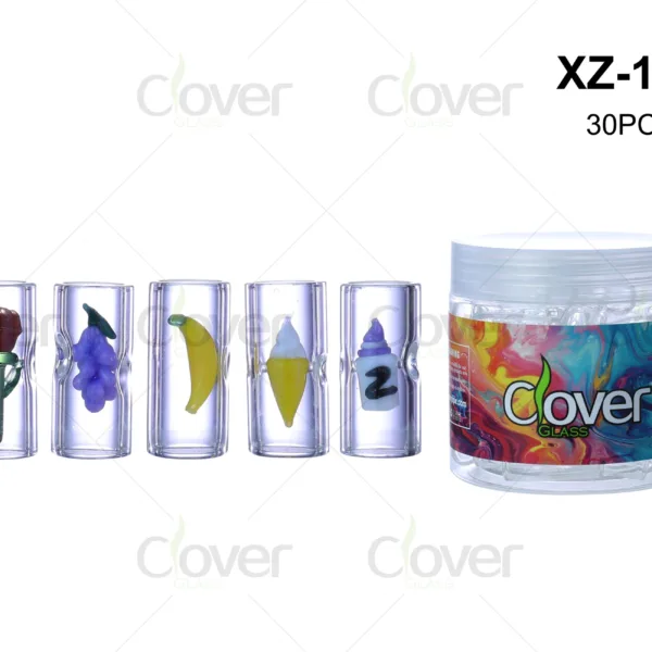 XZ‑10 Assorted 3D Figurine Inside Glass Tips 10×30mm | Clover Glass 30PCS Per Jar