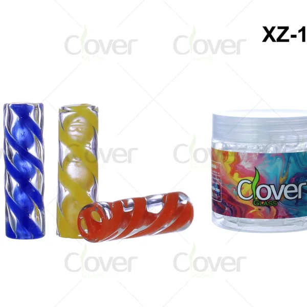 XZ‑11 Colored Spiral Twist Glass Tips 10×30mm | Clover Glass 30PCS Per Jar