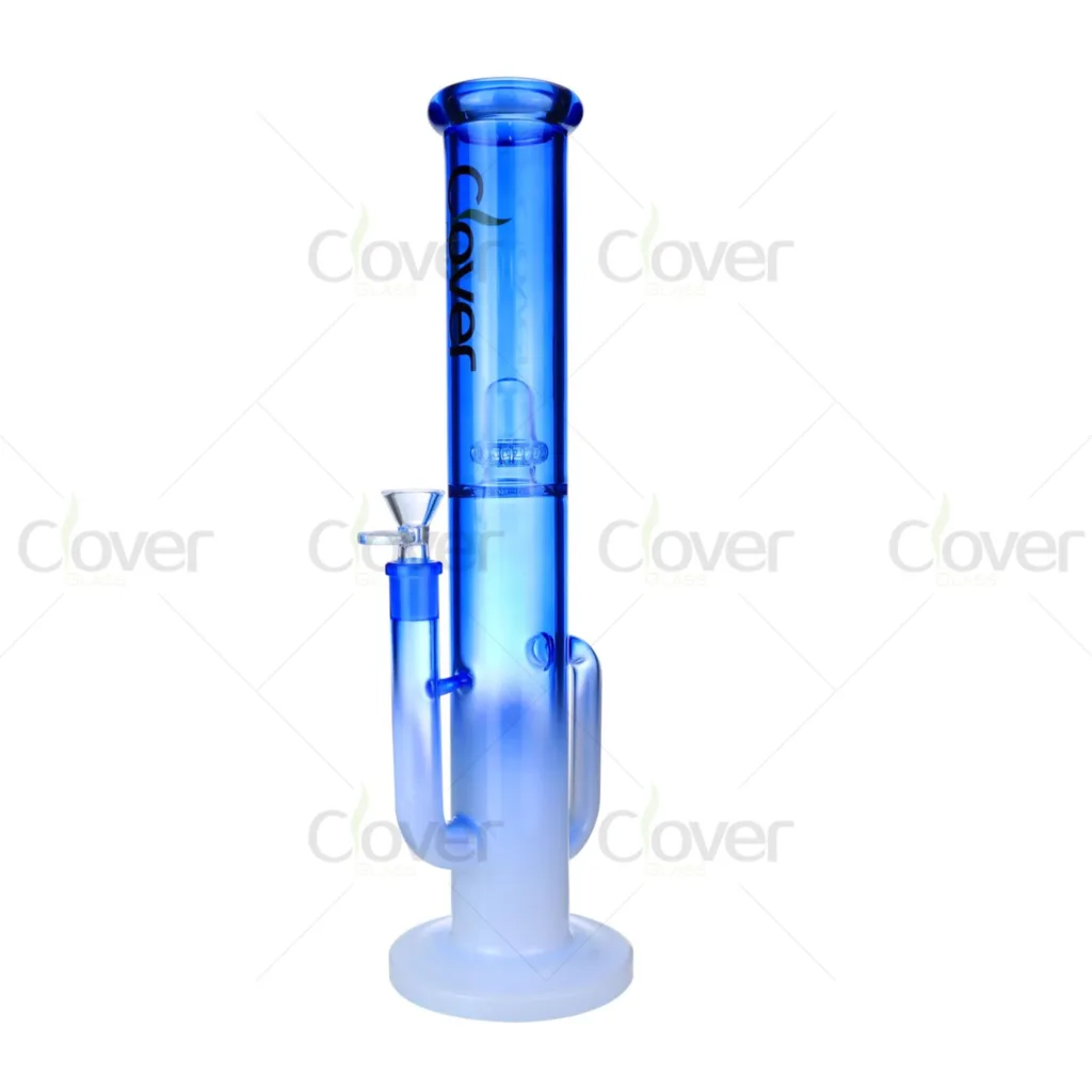 15 Inch 5mm Gradient Color Straight Tube Water Pipe | Clover Glass Inline Perc Bong with Handle