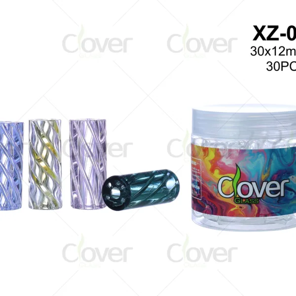 Clover Glass XZ-08 spiral glass filter tips, 30x12mm, assorted colors, 30PCS jar.