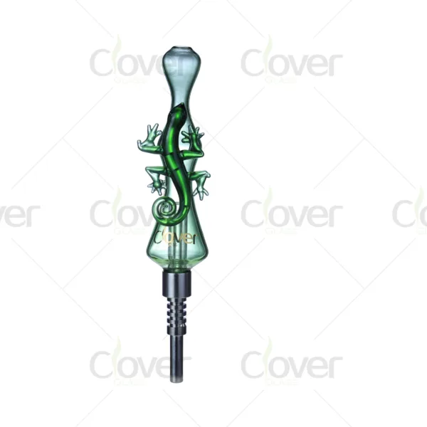 Green glass lizard dab straw with titanium tip for concentrates.