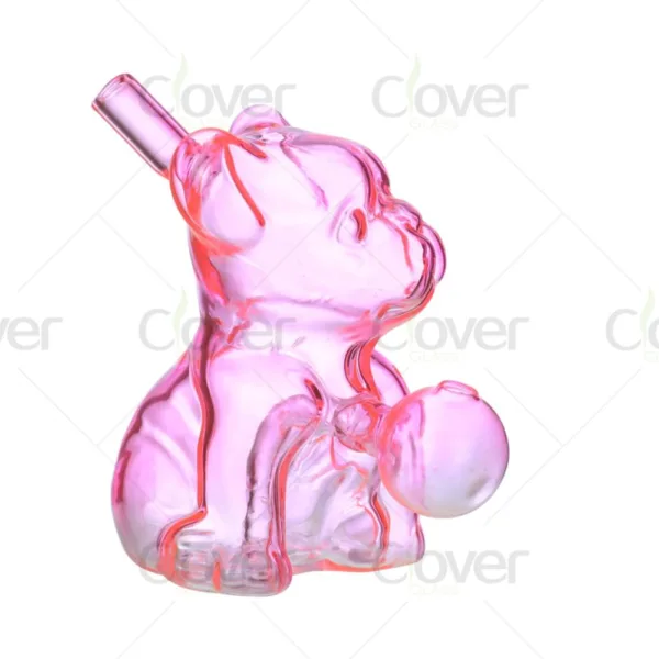 Translucent pink glass bulldog pipe with mouthpiece and side bowl design.