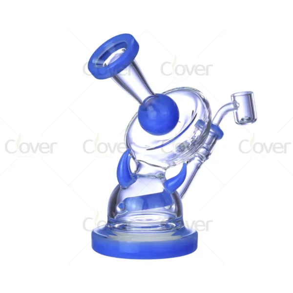 7.08 Inch Cobalt Blue Horned Ball Recycler Glass Dab Rig 5mm Thick