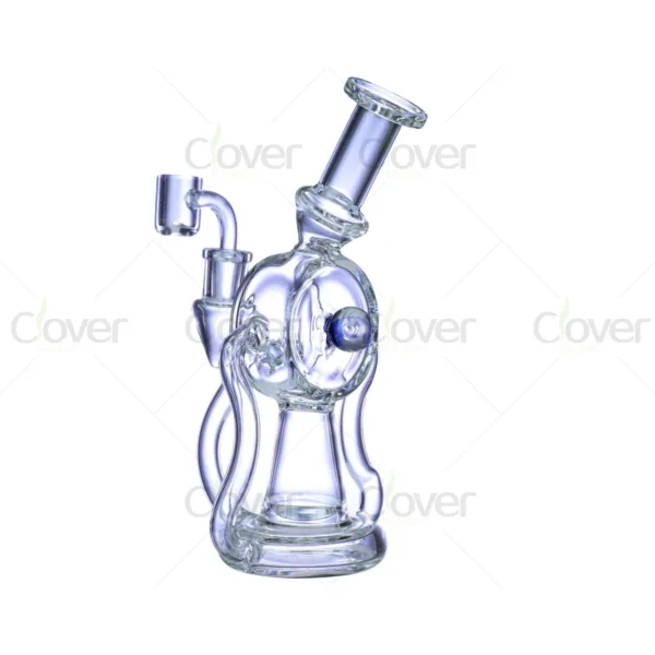 8.26 Inch Double Arm Recycler Glass Dab Rig 5mm Thick With Blue Dichroic Marble