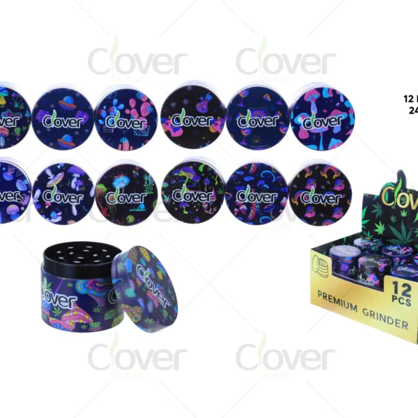 40mm 4-Part Zinc Alloy Herb Grinder, Psychedelic Full Print 4 Layer Manual Grinding Crusher, 12Pcs Display Box for Smoke Shop Wholesale