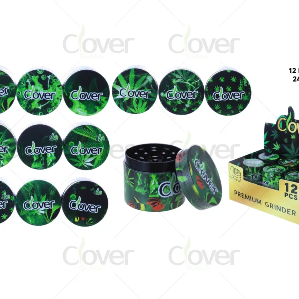 40mm 4-Part Zinc Alloy Herb Grinder, Green Leaf Full Print 4 Layer Manual Crusher, 12Pcs Display Box Wholesale