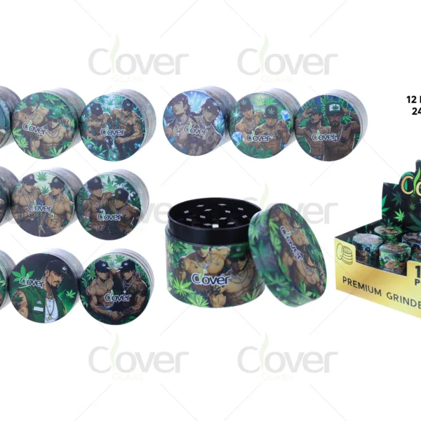 40mm 4-Part Zinc Alloy Herb Grinder, Colorful Skull Full Print 4 Layer Manual Crusher, 12Pcs Display Box Wholesale