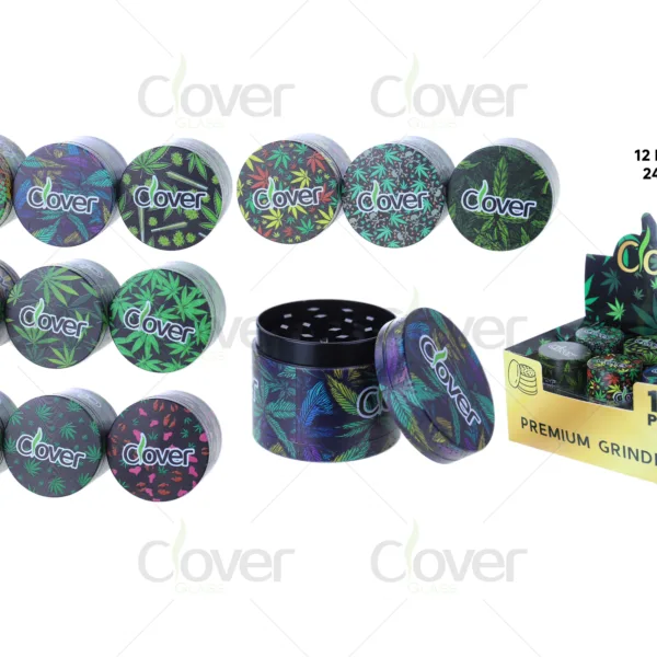 40mm 4-Part Zinc Alloy Cool Weed Grinders, Assorted Colorful Leaf Full Print 4 Layer Manual Crusher, 12Pcs Display Box Wholesale